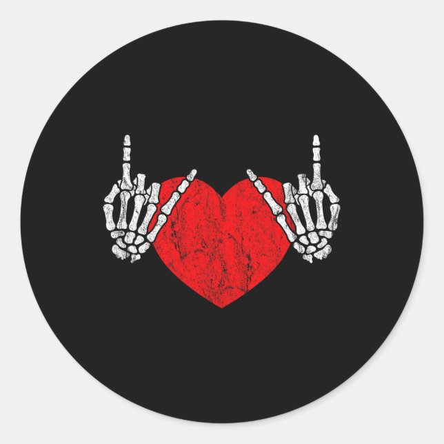 Rock Skeleton Hand Heart Rock And Roll  Classic Round Sticker (Front)