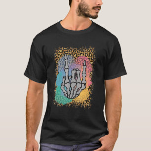 Rock Skeleton Hand Leopard Watercolor Bones Hallo T-Shirt