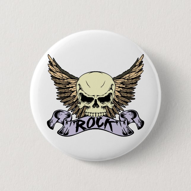 Rock Skull with Wings 2 Inch Round Button (Front)