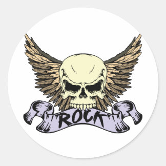 Rock Skull with Wings Classic Round Sticker