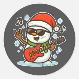 Rock Snowman With Guitar Premium Tri-blend  Classic Round Sticker