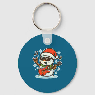 Rock Snowman With Guitar Premium Tri-blend  Keychain