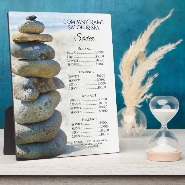 Rock Stack Cairn Spa Salon Services Menu Plaque (Side)