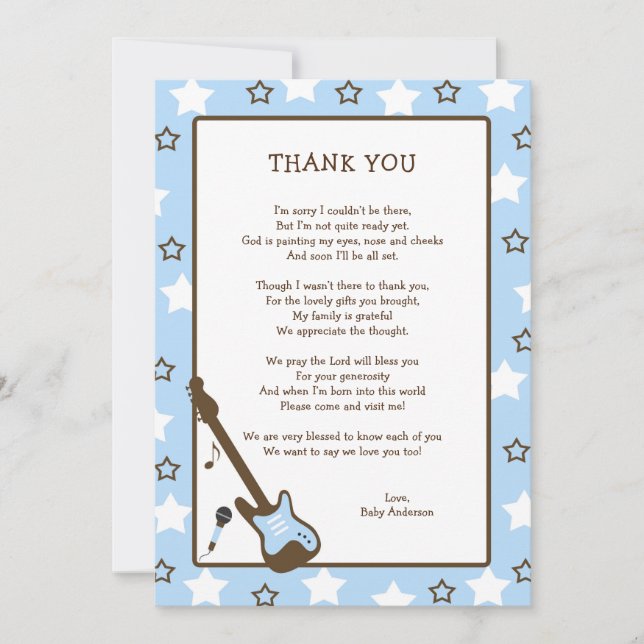 Rock Star Baby Shower Thank you note - blue Card (Front)