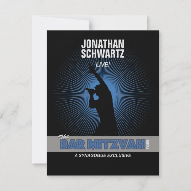 Rock Star Bar Mitzvah RSVP Reply Black Silver Card (Front)