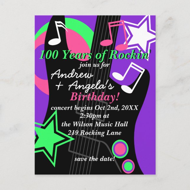 Rock Star Birthday Invitation Postcard (Front)