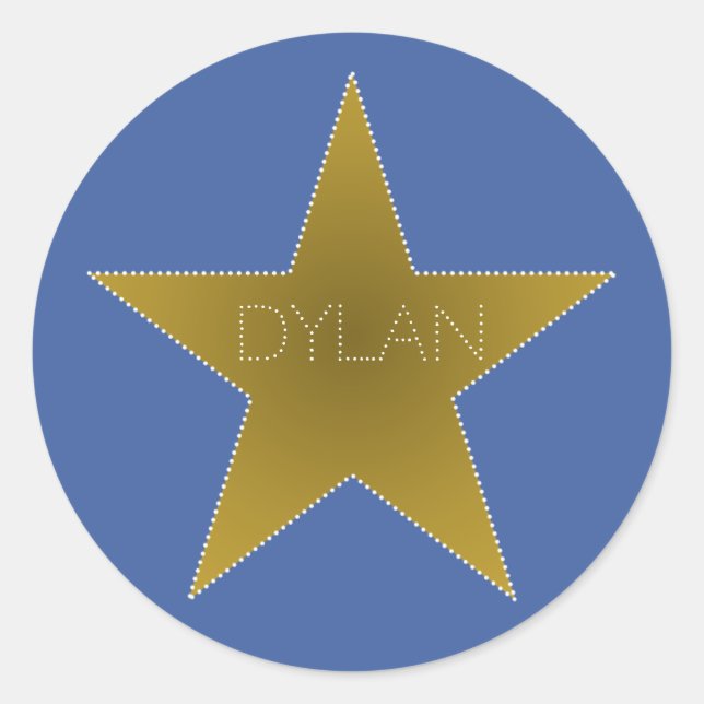 Rock Star Birthday Party Name Stickers Blue Gold (Front)