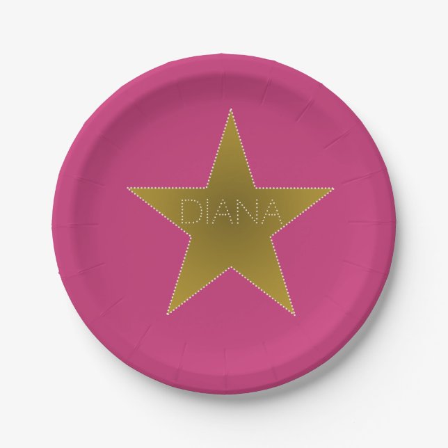 Rock Star Birthday Party Paper Plates Pink Gold (Front)