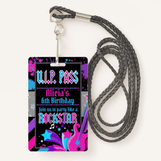 Rock star Birthday Party VIP Pass Invitation Badge