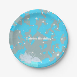 Rock Star Blue & Grey Grunge Birthday Party Plates