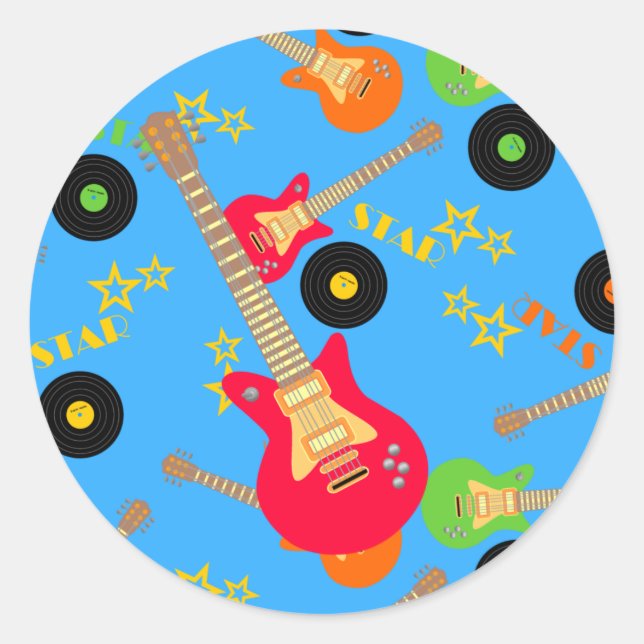 Rock Star Boy birthday party Classic Round Sticker (Front)
