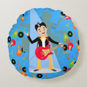 Rock Star Boy birthday party Round Pillow