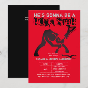 ROCK STAR BOYS Baby Shower Red Black Modern Guitar Invitation