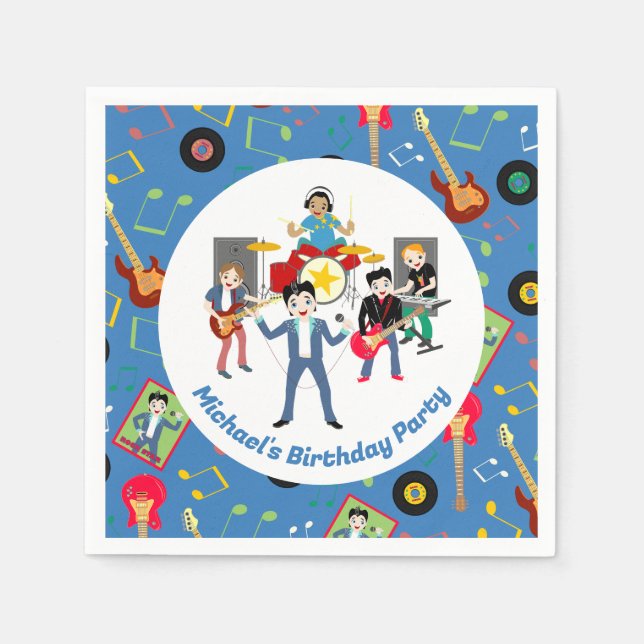 Rock Star Boys Band Birthday Party Napkin (Front)