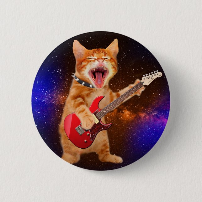 Rock star cat 2 inch round button (Front)