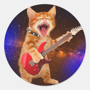Rock star cat classic round sticker