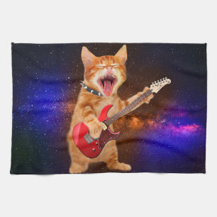 Rock star cat kitchen towel