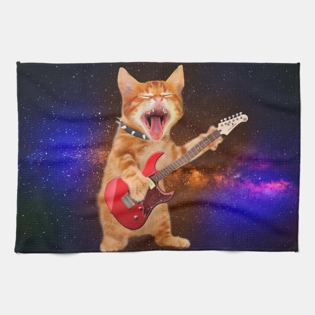 Rock star cat kitchen towel (Horizontal)