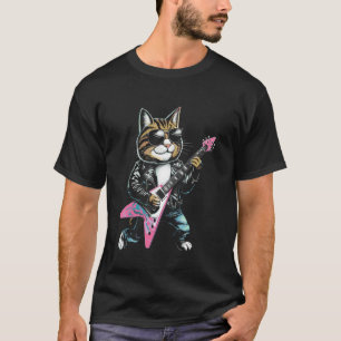 Rock Star Cat Playing Guitar Design T-Shirt
