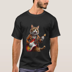 Rock Star Cat Playing Guitar Rock and Roll Men Wom T-Shirt
