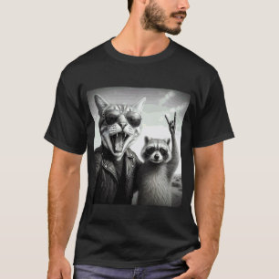 Rock Star Cat Selfie Raccoon Rock Music Gifts Men T-Shirt