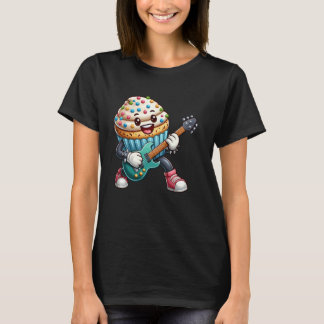 Rock Star Cupcake Cartoon Character Funny Guitar P T-Shirt