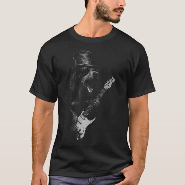 Rock Star Dachshund Playing T-Shirt (Front)