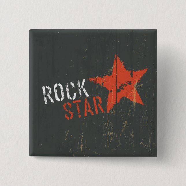 Rock Star Distressed Grunge Red Star 2 Inch Square Button (Front)