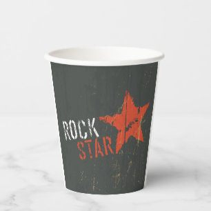 Rock Star Distressed Grunge Red Star Paper Cups