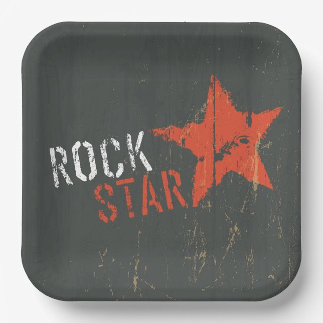 Rock Star Distressed Grunge Red Star Paper Plate (Front)