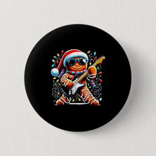 Rock Star Gingerbread Christmas Guitar Lights Men  2 Inch Round Button