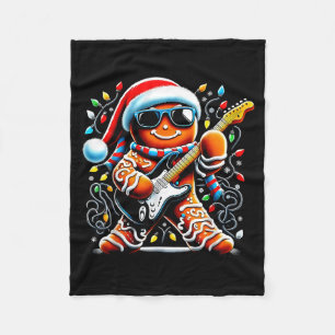 Rock Star Gingerbread Christmas Guitar Lights Men  Fleece Blanket