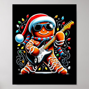Rock Star Gingerbread Christmas Guitar Lights Men Poster