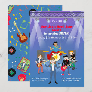 Rock Star Girl Band Birthday Party Invitation