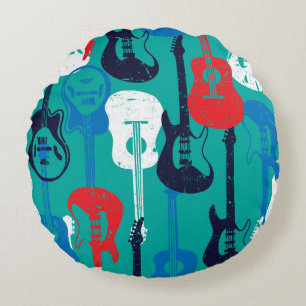 Rock Star: Grunge Guitar Pattern Round Pillow