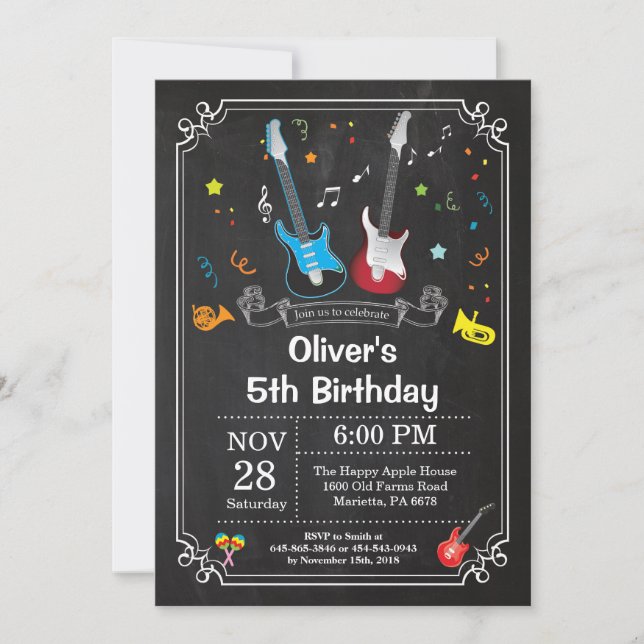 Rock Star Guitar Anniversaire Invitation Musique B (Devant)