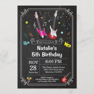 Rock Star Guitar Anniversaire Invitation Musique G