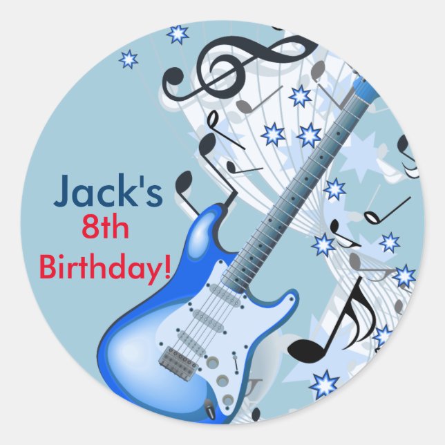 Rock star Guitar Birthday stickers (Front)