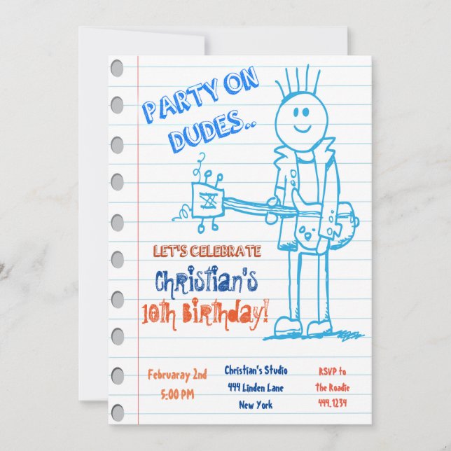 Rock Star Guitar Doodle Anniversaire Invitation (Devant)
