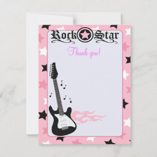 Rock Star Guitar Pink 4x5 Flat Thank you note Note Card