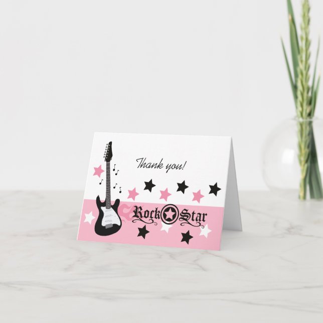Rock Star Guitar *Pink* Thank you Note Card size (Front)