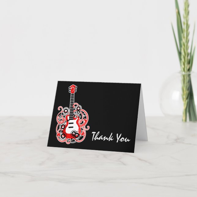 Rock Star Guitar Red and Black Thank You Note (Front)