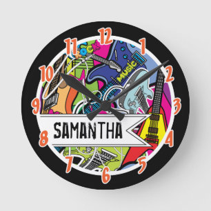 Rock Star Guitar Rocker Band Personalized Clock