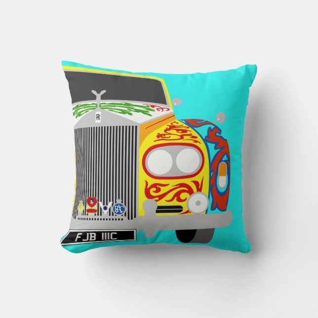 Rock star Lennon's psychedelic limousine car Throw Pillow (Front)