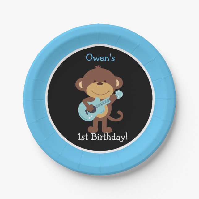 Rock Star Monkey Paper Plate / Custom Colours! (Front)