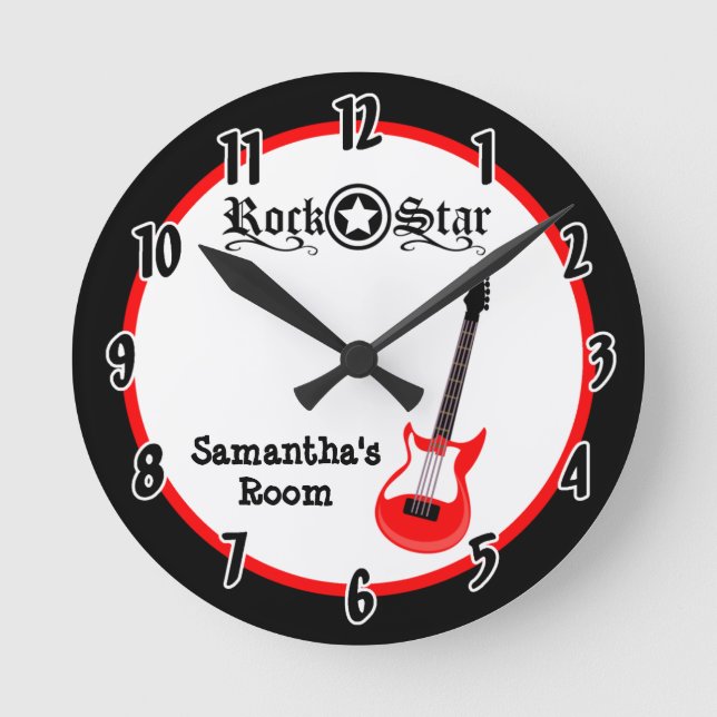 Rock Star Red Guitar Personalized Clock (Front)