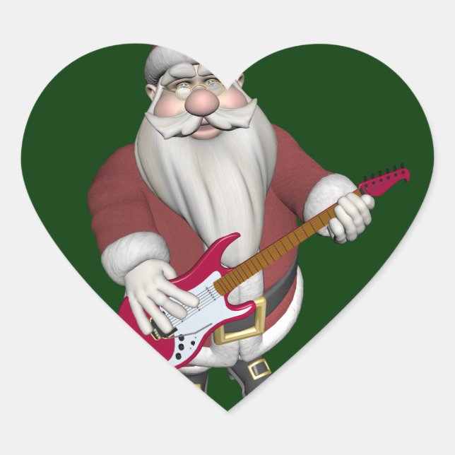 Rock Star Santa With Red Electric Guitar Heart Sticker (Front)