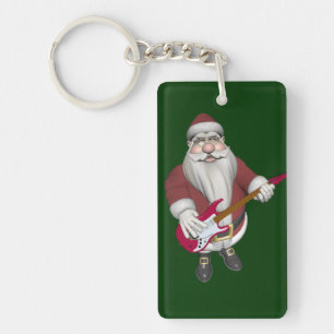 Rock Star Santa With Red Electric Guitar Keychain