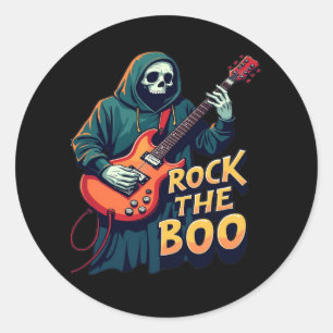 Rock the Boo - Halloween Skeleton Guitar Design Classic Round Sticker