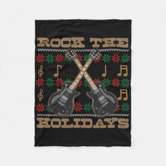 Rock The Holidays Guitar Ugly Christmas Sweater Fleece Blanket